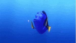 Dory from Finding Nemo getting stung by a jelly fish